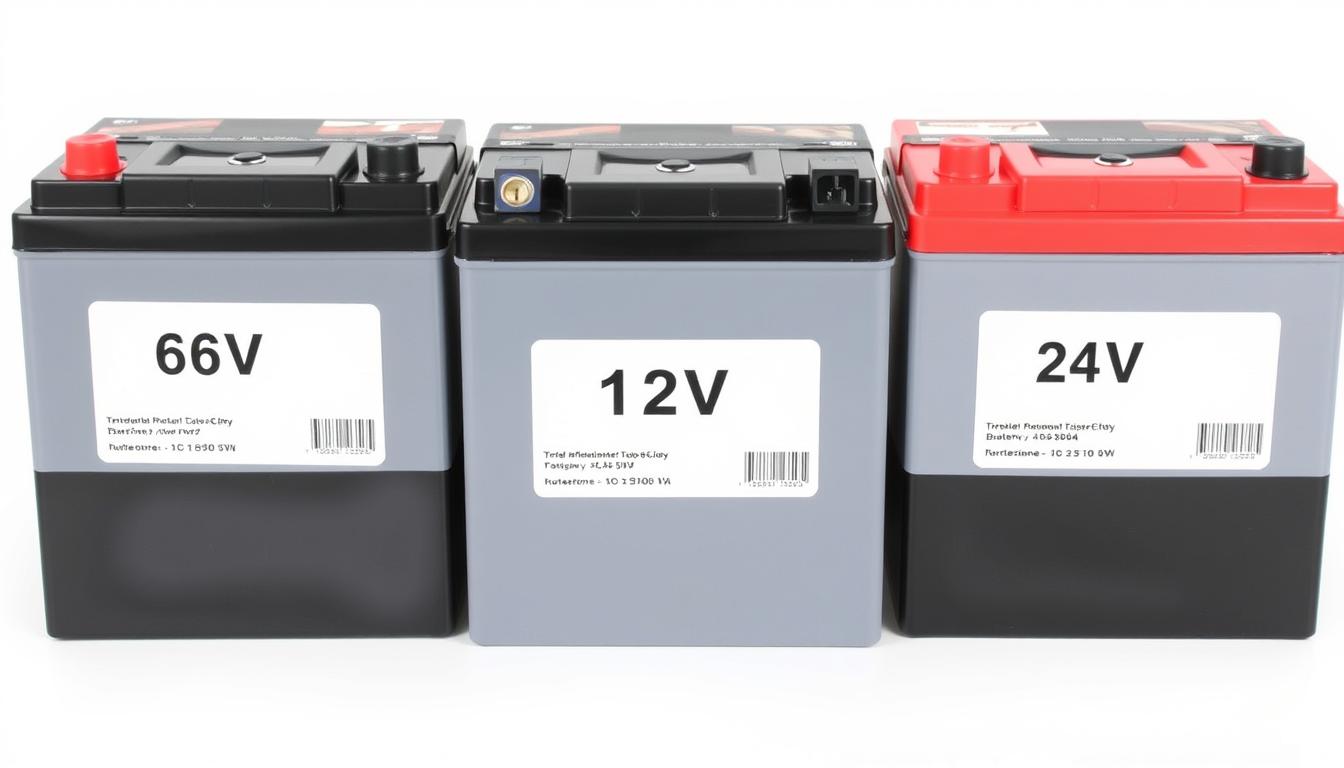 Different types of ride on car batteries showing 6V, 12V and 24V options