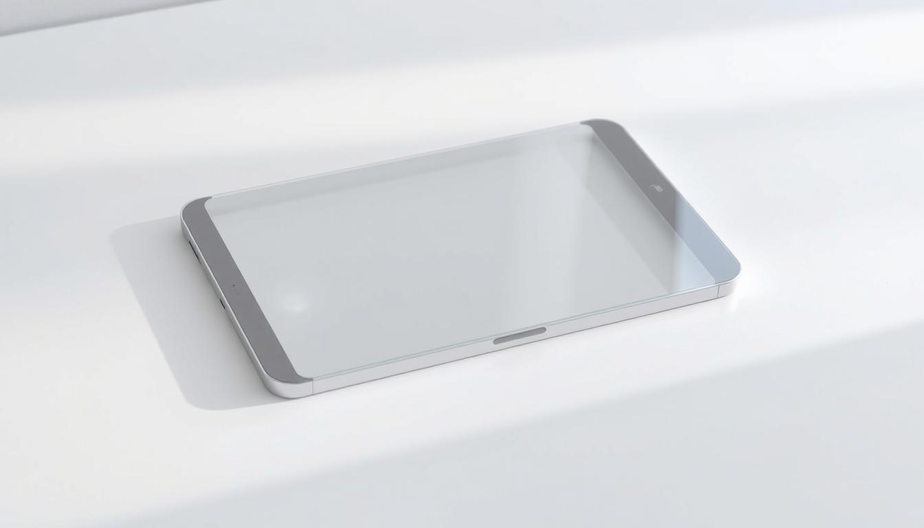 Best Tempered Glass Screen Protector for Onn 8 Tablets & Surf 8" Tablets – 2025 Guide 6 an easy-to-install tempered glass screen protector for the onn 8 tablet, presented in a clean, simple setup on a plain white table with minimal shadows and soft, diffused lighting from the side, showcasing the smooth, flawless surface and rounded edges of the glass, with a sense of simplicity and user-friendliness to convey the straightforward installation process
