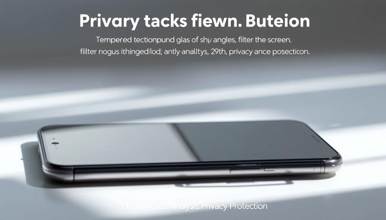 Top Privacy Anti-Spy Screen Protector for iPod Touch 7/6/5 Tempered Glass – 9H Anti-Scratch 4 A detailed close-up view of a privacy screen protector for a mobile device, showcasing its viewing angle performance. The screen protector is made of tempered glass, with a distinct anti-spy filter that blocks off-angle visibility. The image captures the screen at various viewing angles, demonstrating the effective privacy shielding capabilities of the product. Soft, diffused lighting illuminates the device, allowing the subtle textures and layers of the screen protector to be clearly visible. The composition emphasizes the screen protector's technical specifications, such as its 9H hardness rating and anti-scratch properties, to align with the article's "Performance Analysis: Privacy Protection" section.