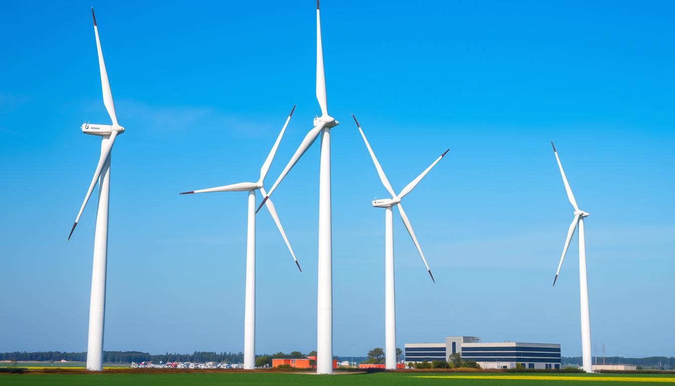 Wind turbines at BMW Leipzig Plant demonstrating sustainable manufacturing where BMW cars are manufactured