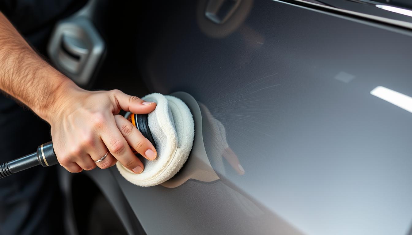 Professional detailer demonstrating proper buffing technique