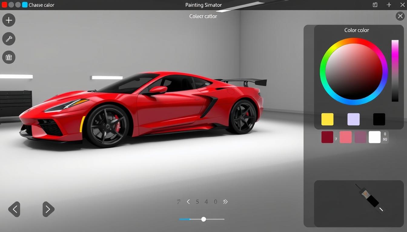Spyne Car Painting Simulator interface showing a red sports car