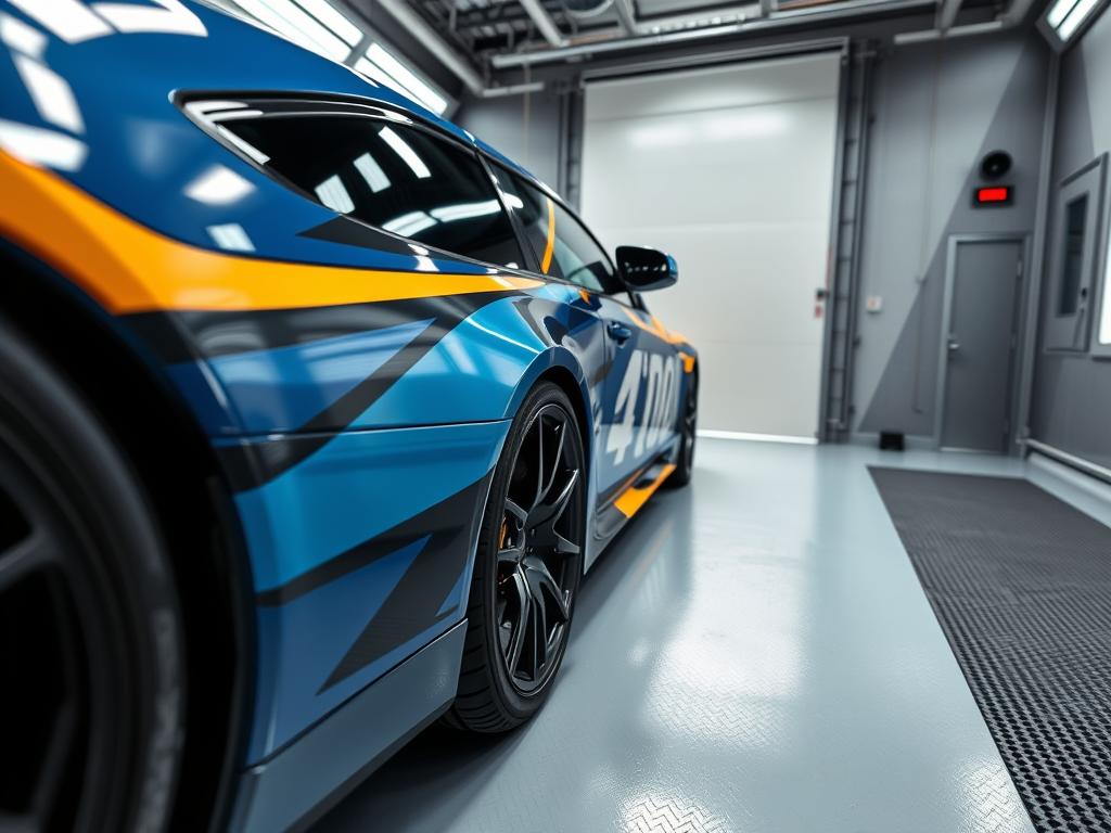 Car with custom decals and graphics applied