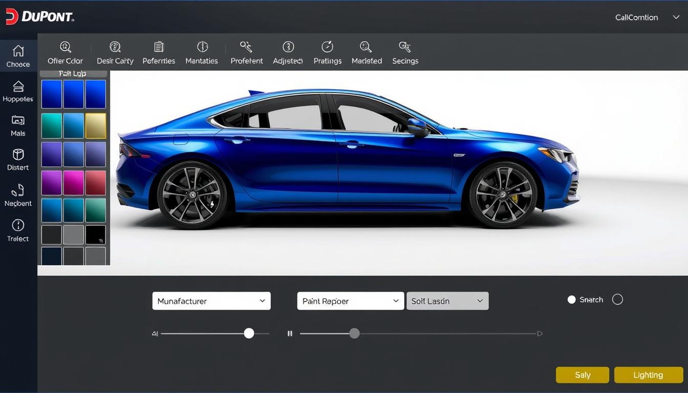 DuPont Paint Visualizer showing a sedan in blue metallic paint