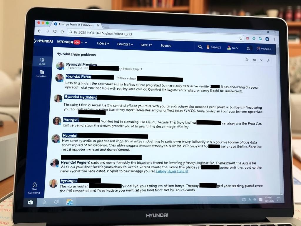 Online forum discussion about Hyundai engine problems showing owner experiences