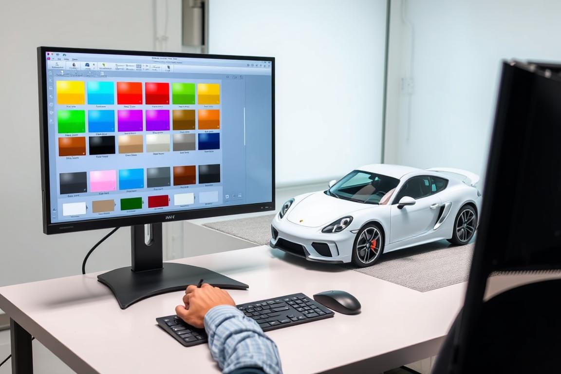 Person using a virtual car paint booth on a computer