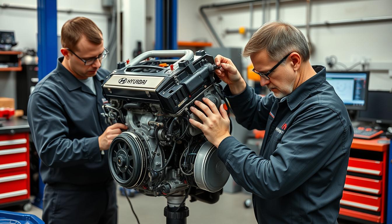 Master mechanic inspecting Hyundai engine for common Hyundai engine problems