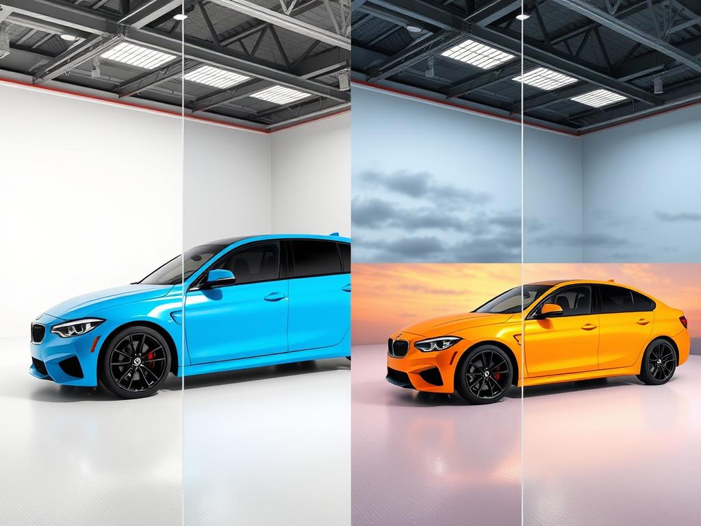 Same car color under different lighting conditions