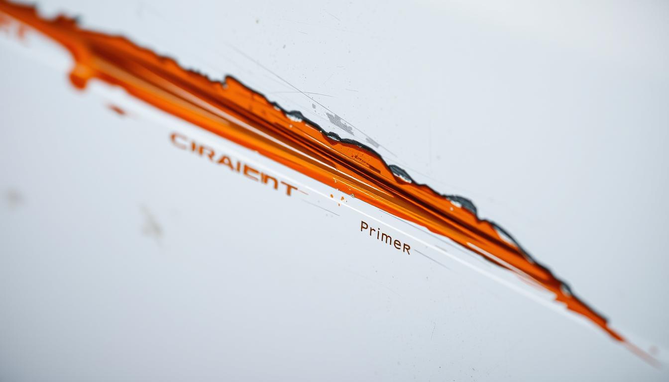 Close-up of a deep paint scratch showing exposed primer
