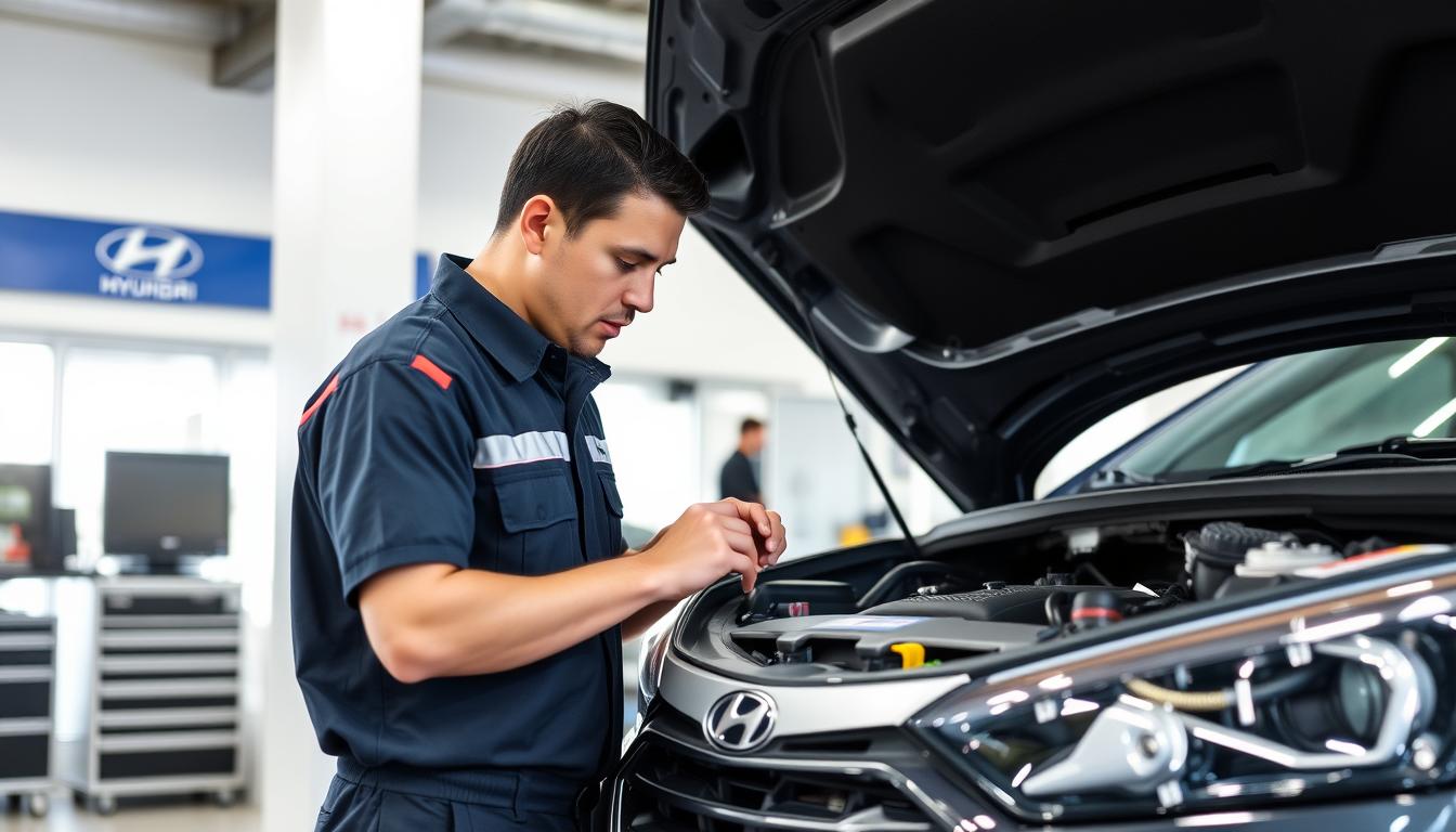 Hyundai technician performing engine recall service showing response to Hyundai engine problems