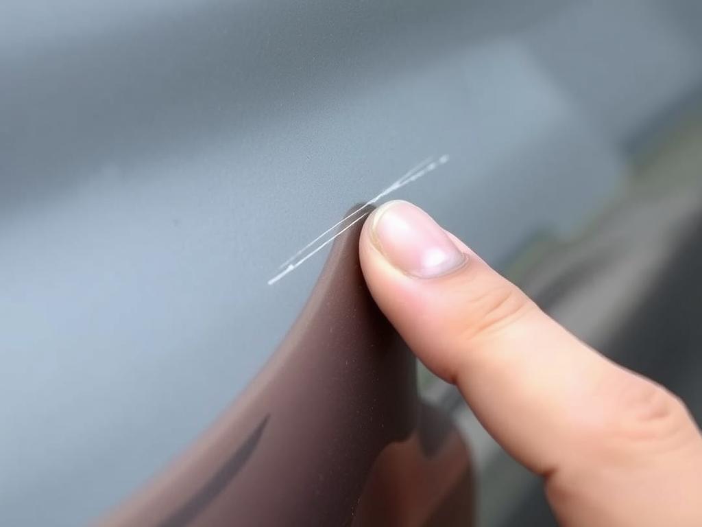 Person assessing a deep scratch with a fingernail test
