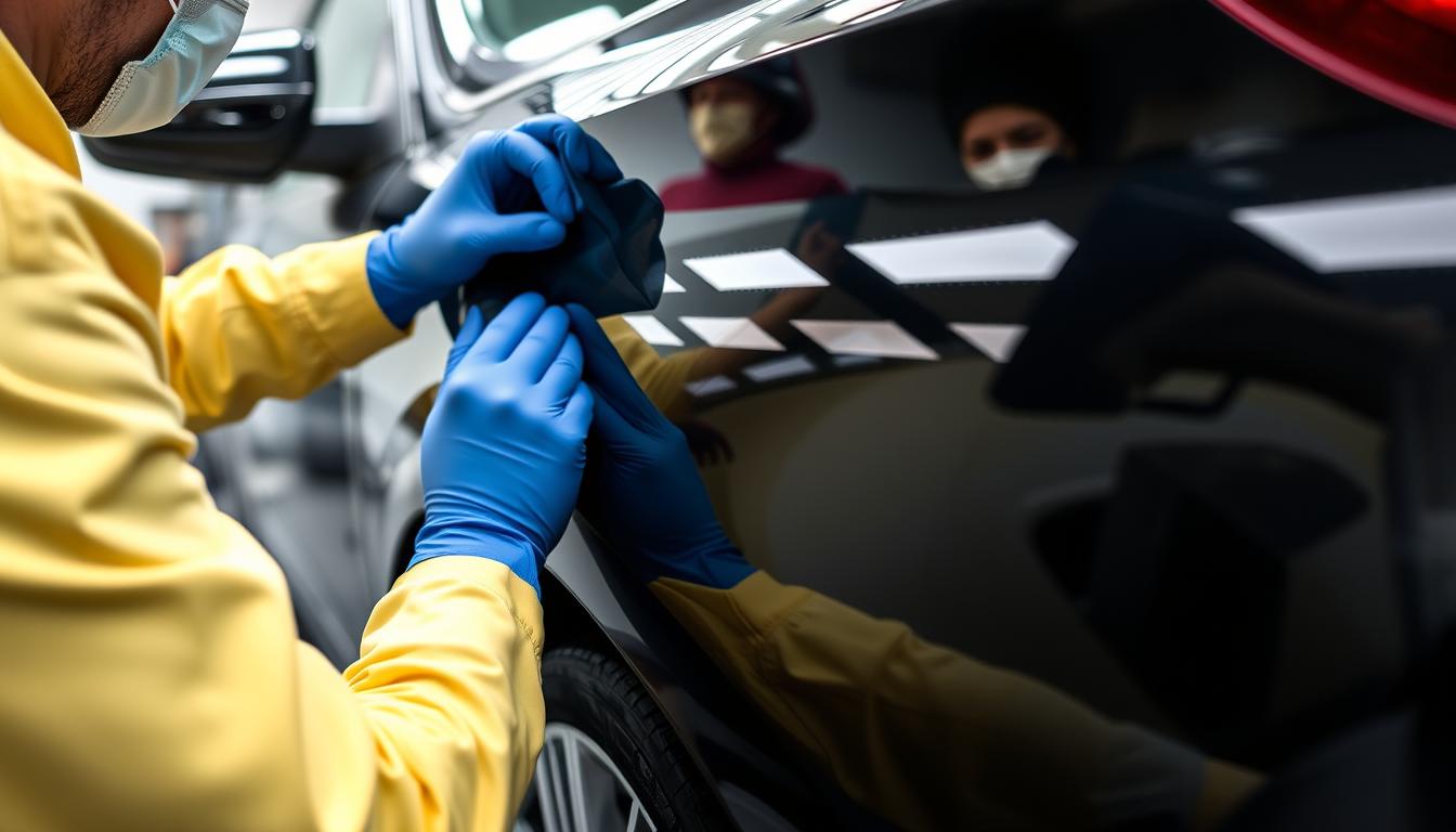Car with protective ceramic coating being applied