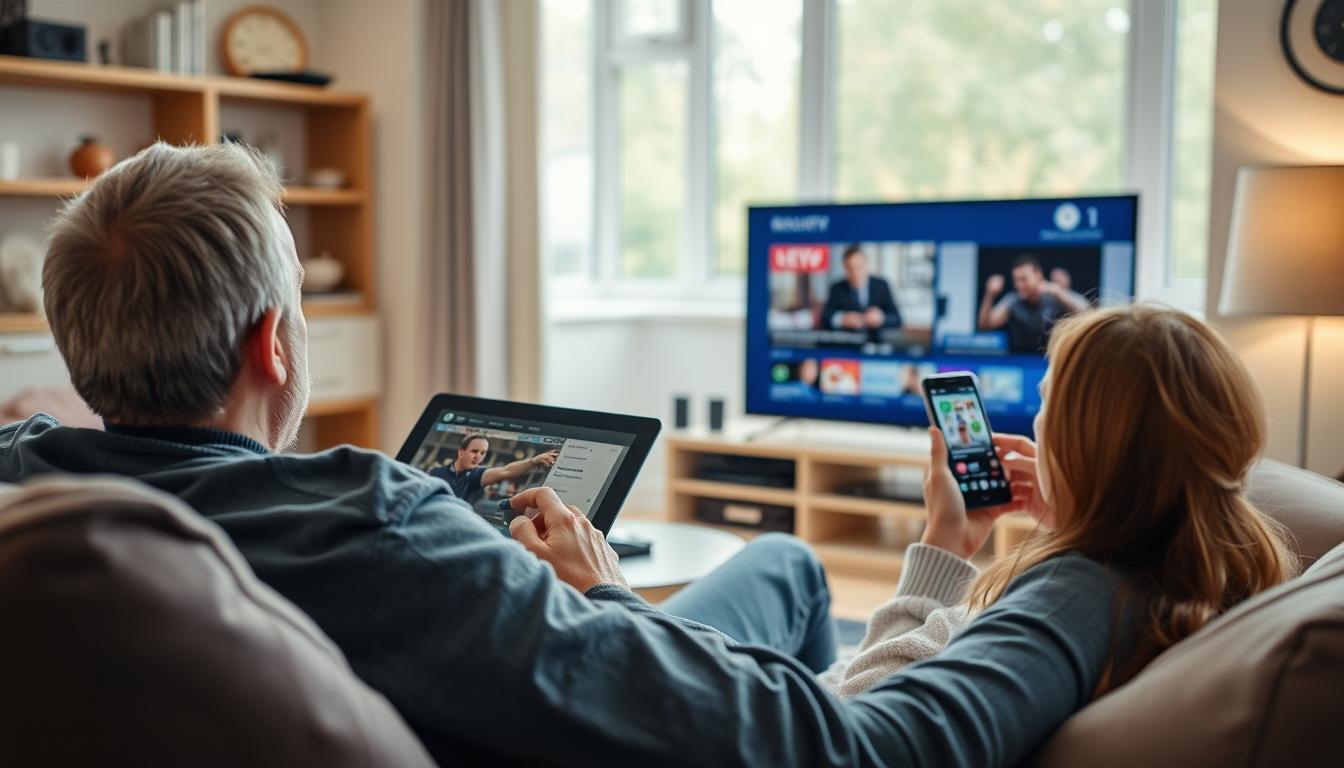 Person enjoying IPTV content on multiple devices showing the flexibility of modern streaming
