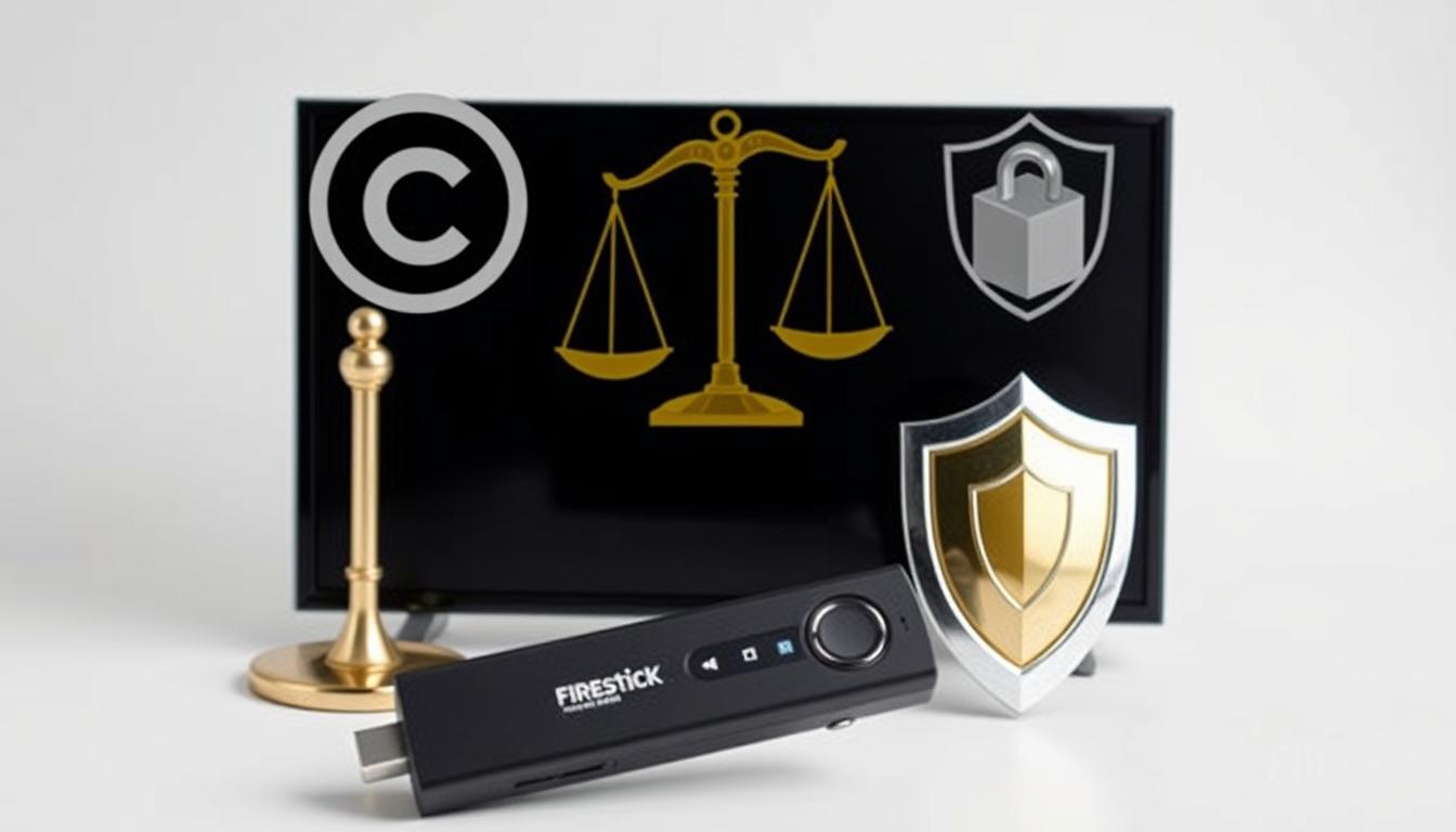 Legal considerations for IPTV usage showing copyright symbols and security