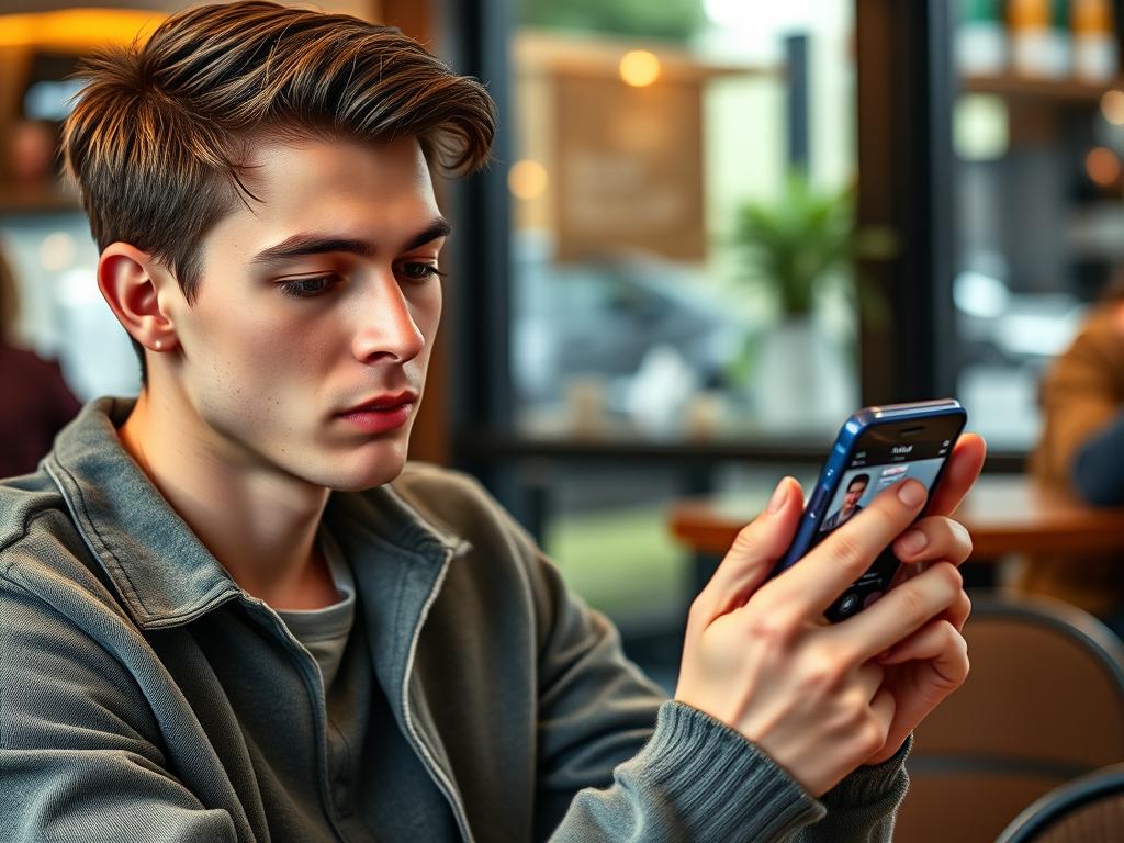 Person using dating app on smartphone with multiple profile matches visible