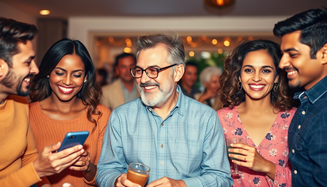 Diverse couples who met through different dating methods celebrating together
