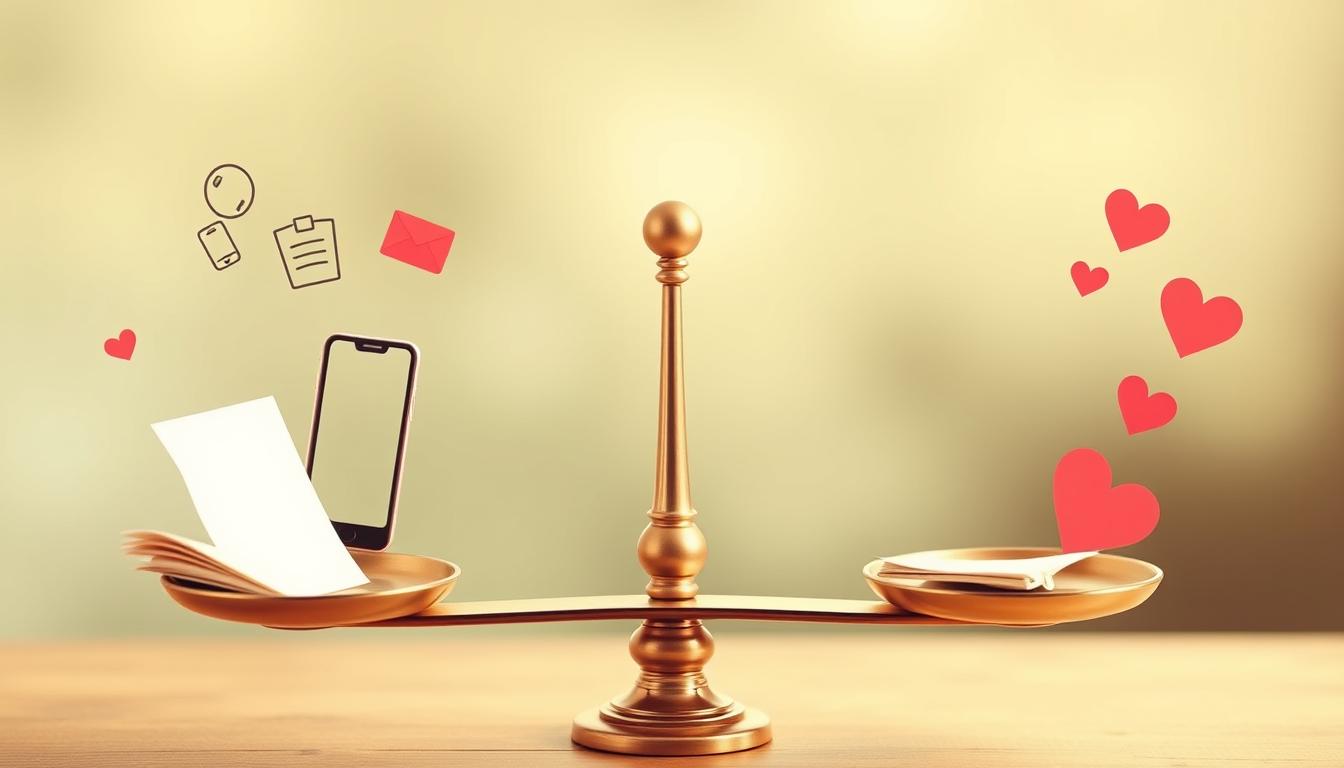 Balance scale showing dating apps and traditional matchmaking in equilibrium