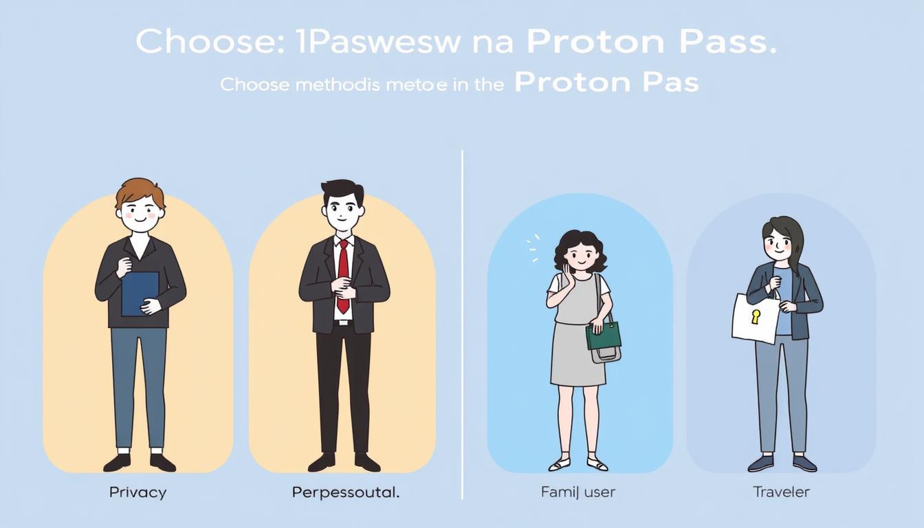 Different user personas choosing between 1Password and Proton Pass