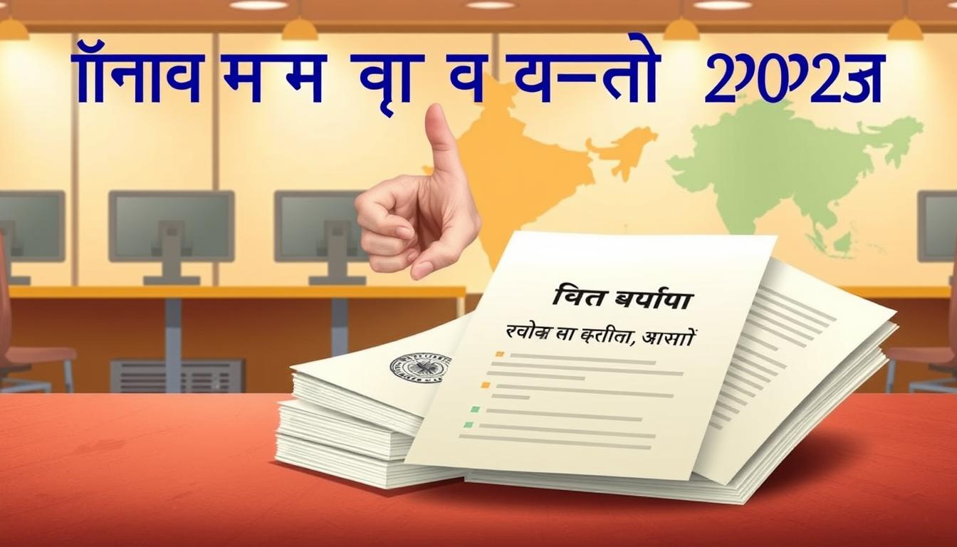 A vibrant, detailed illustration showcasing the &quot;महत्वपूर्ण दिशा-निर्देश&quot; or &quot;Important Guidelines&quot; for the Indian Overseas Bank Recruitment 2025. Set against a warm, earthy color palette, the foreground features a stack of official-looking documents with the &quot;IOB भर्ती दिशा-निर्देश&quot; header, underscored by a subtle government seal. In the middle ground, a helpful hand gestures towards the documents, guiding the viewer's attention. The background depicts a modern office setting, with a row of computer monitors and a stylized map of India, suggesting the national scope of the recruitment drive. The lighting is soft and diffused, creating a professional, authoritative atmosphere. The overall composition conveys a sense of clarity, direction, and the importance of following the prescribed guidelines for the IOB hiring process.