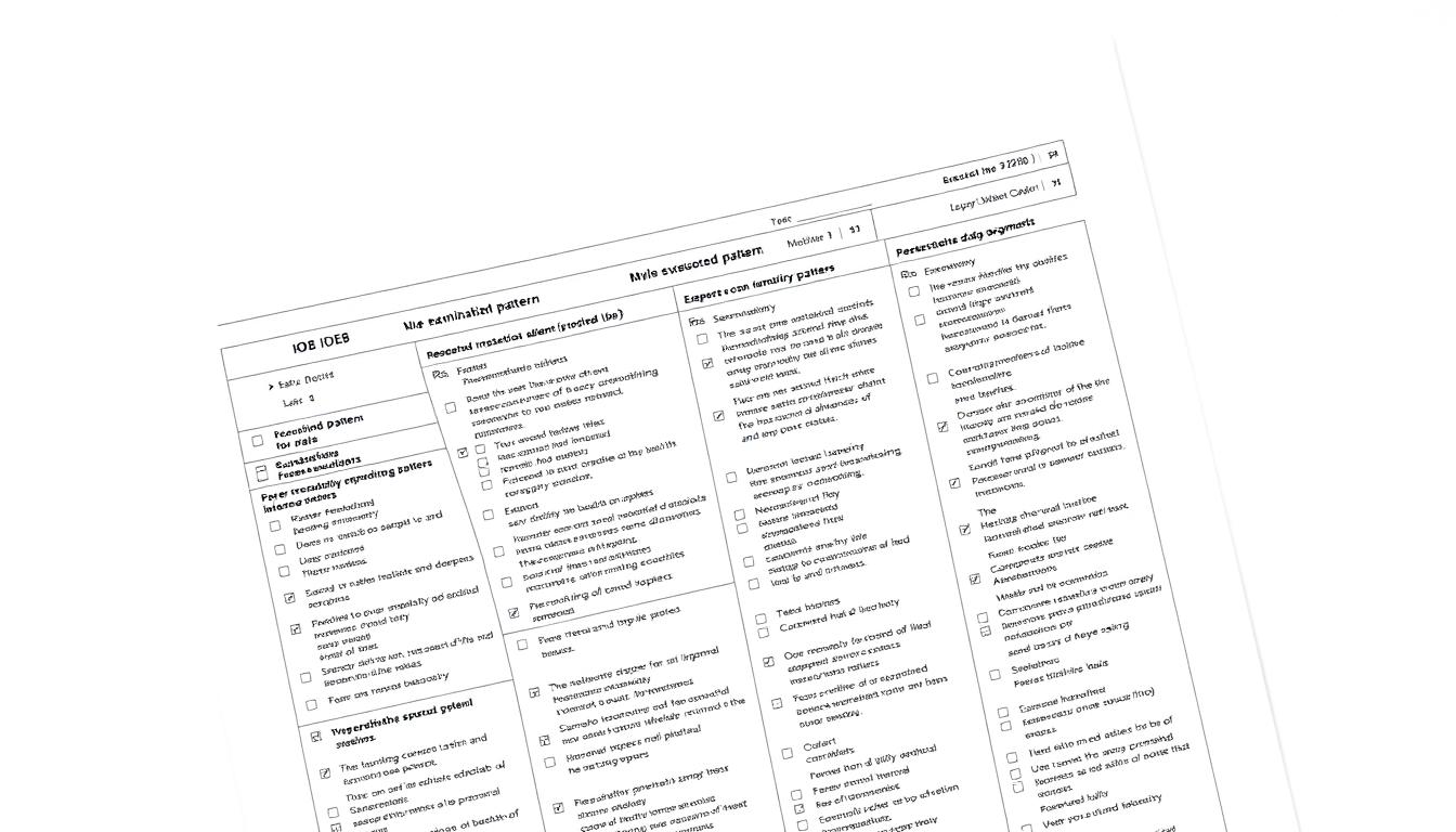 A detailed examination paper with the IOB logo prominently displayed at the top, set against a crisp, white background. The examination pattern is illustrated through various sections and questions, neatly organized in a grid-like layout. The overall aesthetic is professional and visually appealing, conveying a sense of structure and clarity. The lighting is soft and even, creating a clean, academic atmosphere. The camera angle is slightly elevated, giving a bird's-eye view of the examination document, emphasizing its importance and formality.