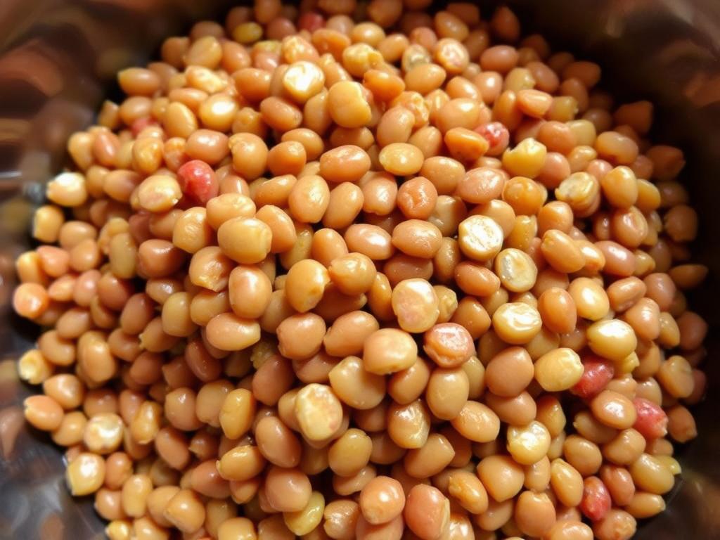 العدس المطبوخ في وعاء
