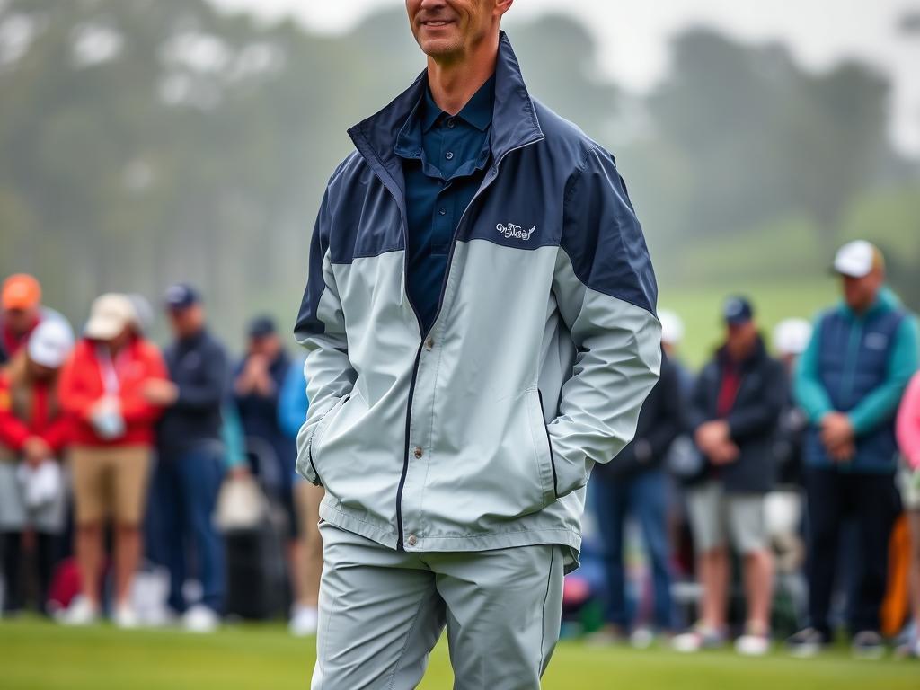 Man in waterproof golf attire at PGA Championship