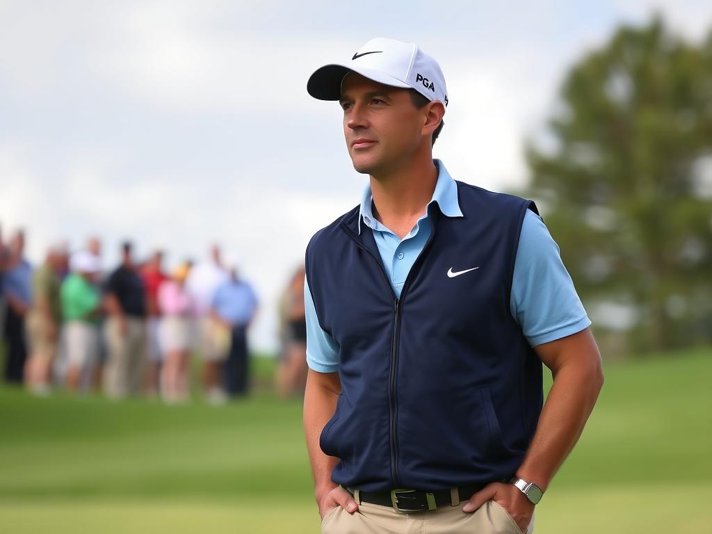 Man wearing performance golf vest over polo at PGA Championship