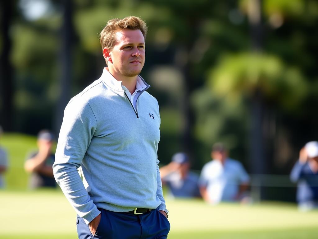 Man in quarter-zip pullover layered over polo at PGA Championship