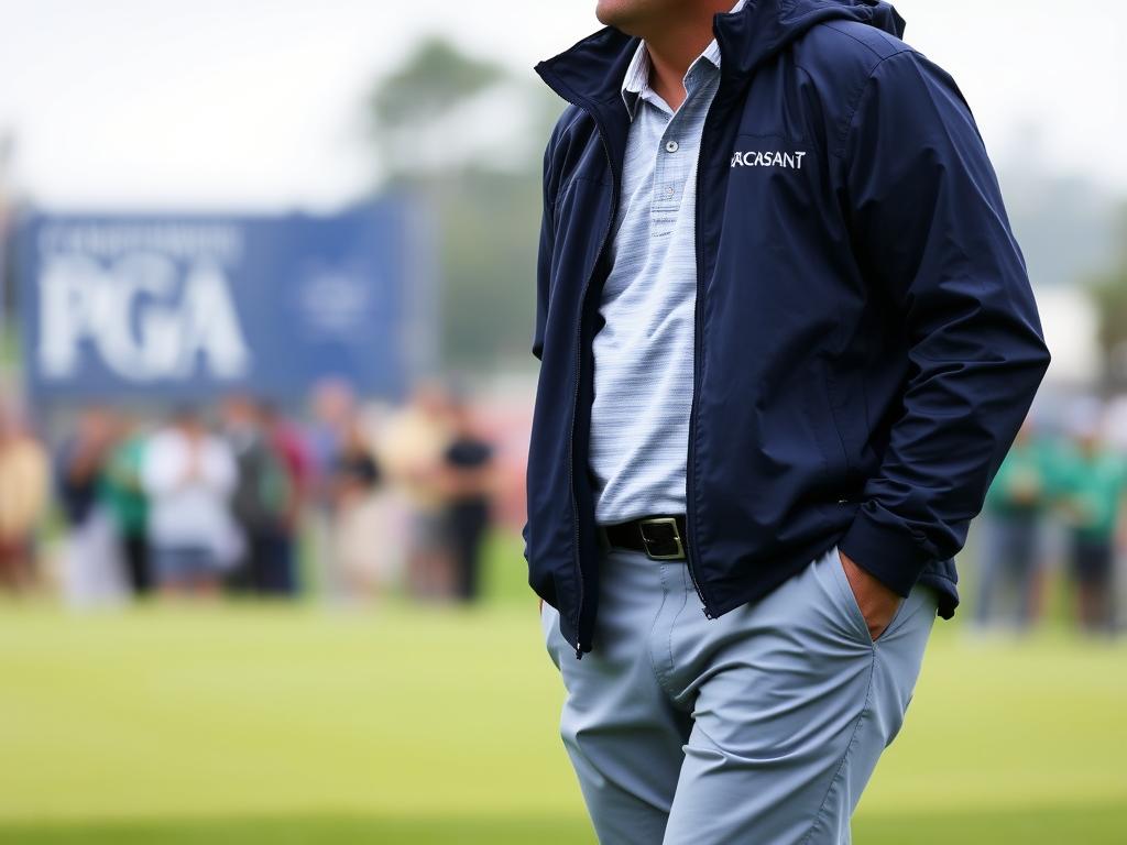 Man in lightweight golf jacket with performance basics at PGA Championship