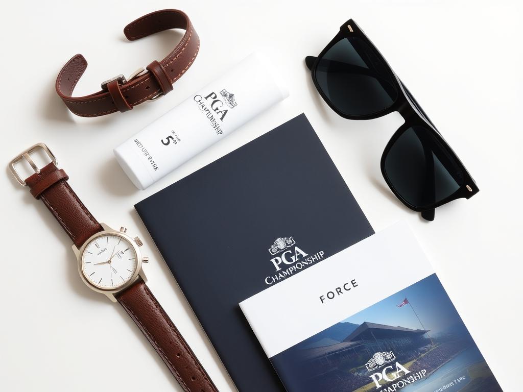 Golf accessories including belt, watch and sunscreen at PGA Championship