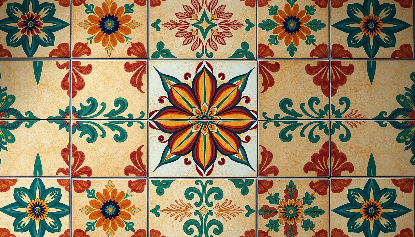Florale und geometrische Muster auf spanischen Fliesen
