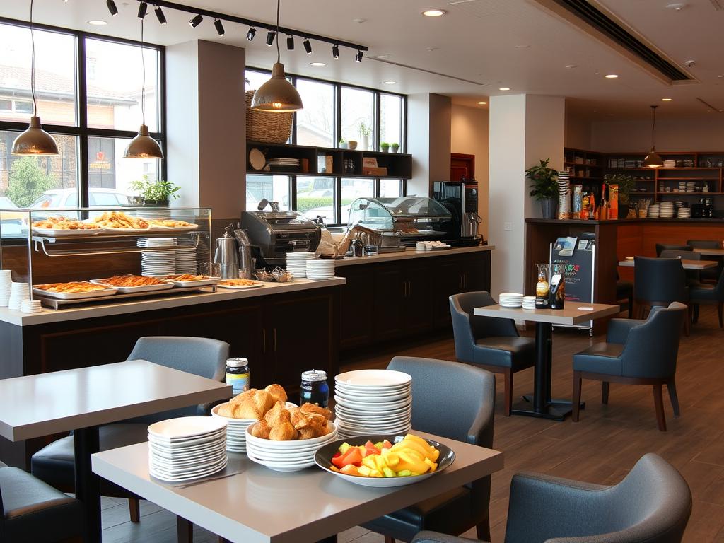 Frühstücksbuffet im News Café Gießen mit verschiedenen internationalen Optionen