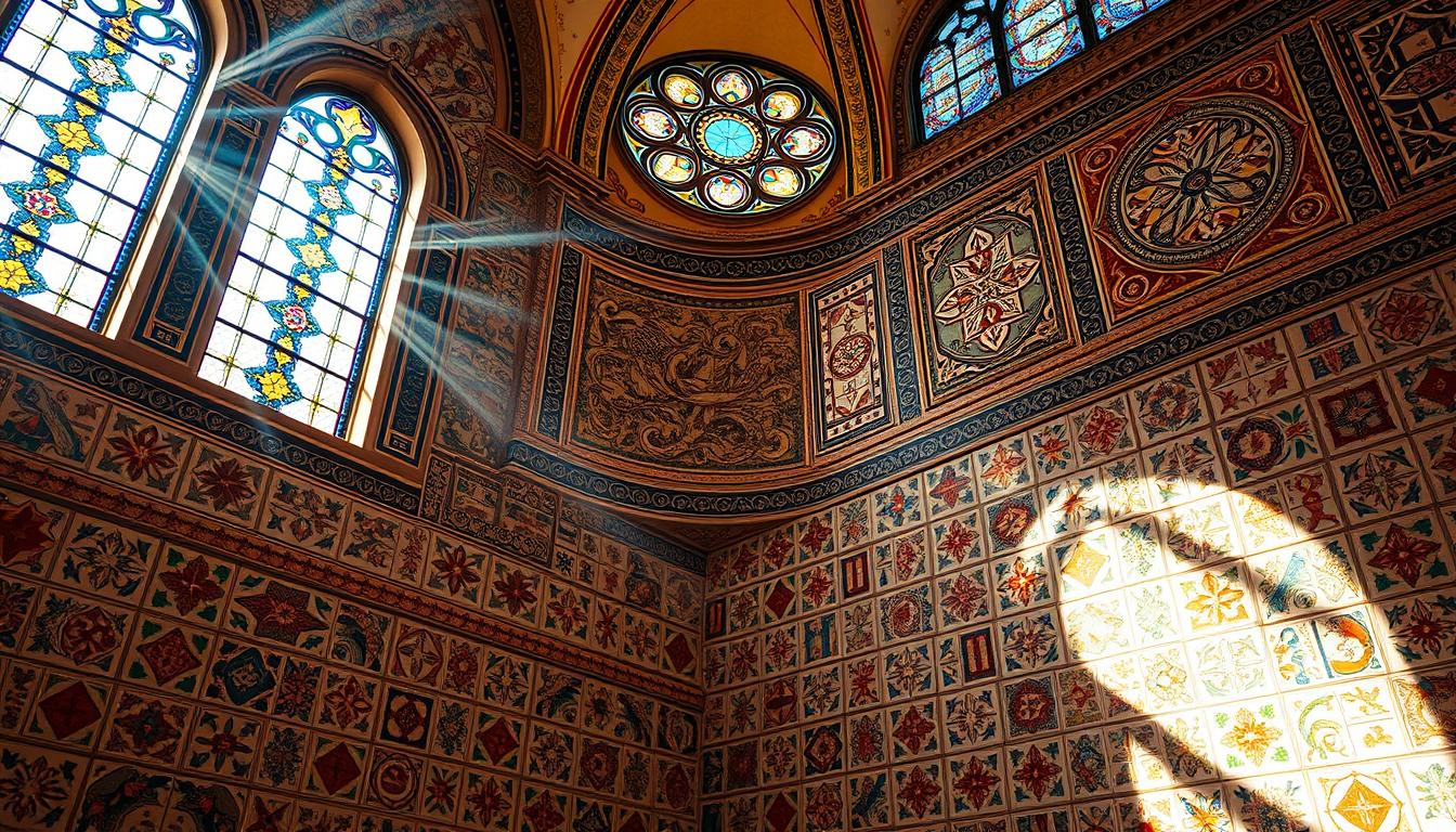 Symbolische Fliesenmuster in sakraler Architektur