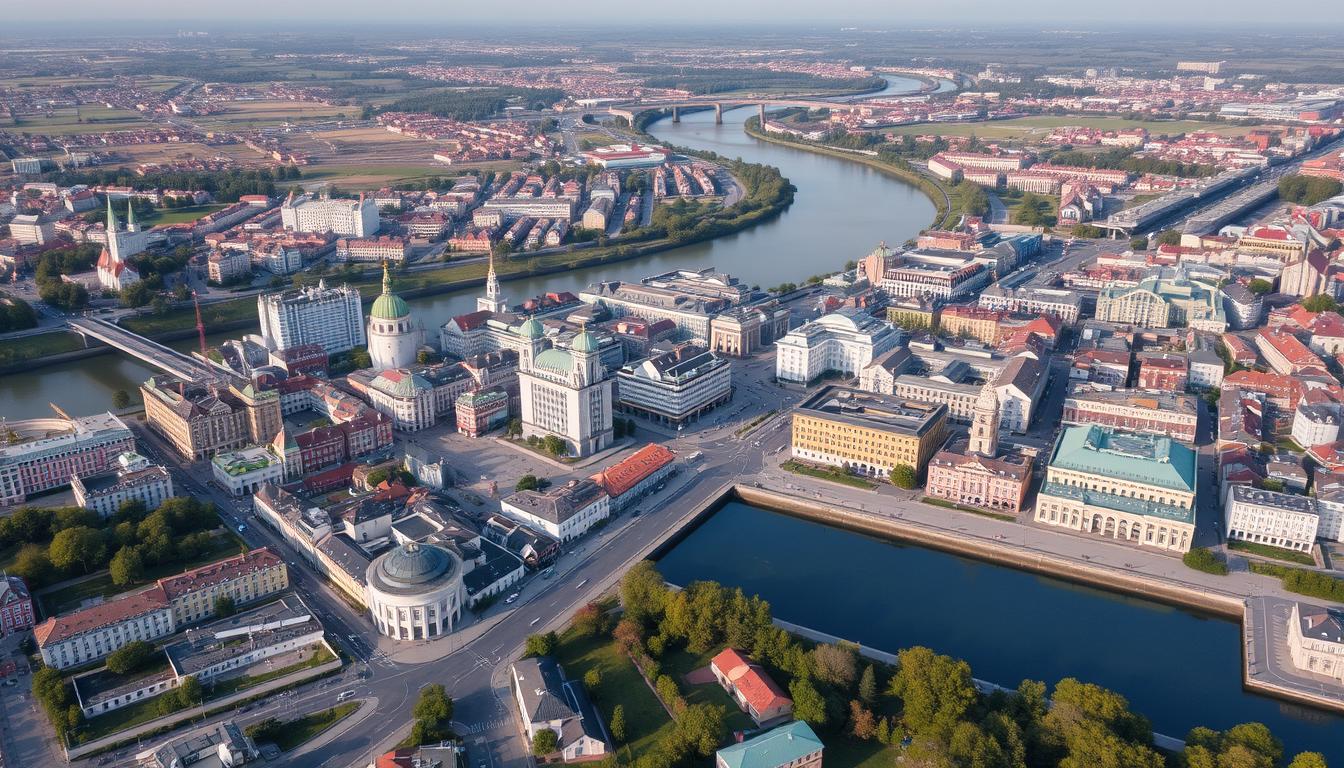 Centrum Puław z lotu ptaka pokazujące potencjał lokalnego rynku dla firm z profesjonalnymi stronami internetowymi
