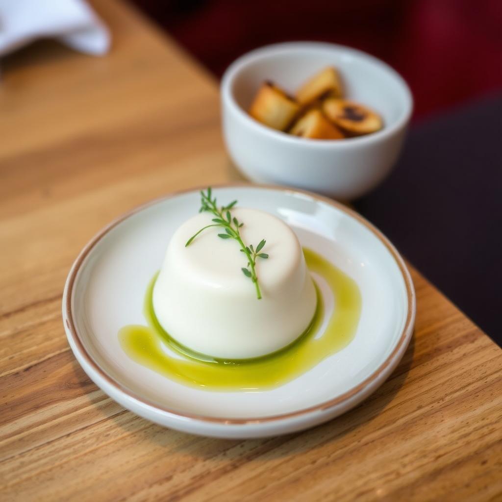 Savory panna cotta with herbs and olive oil
