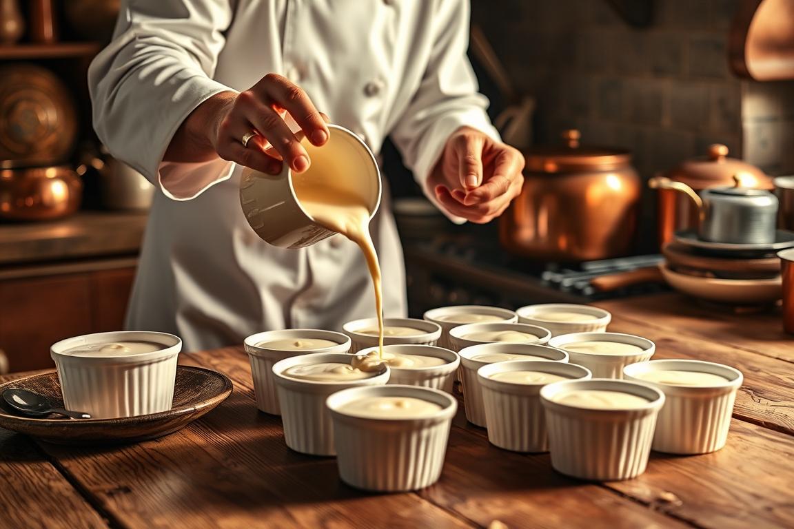 Traditional panna cotta being made in an Italian kitchen