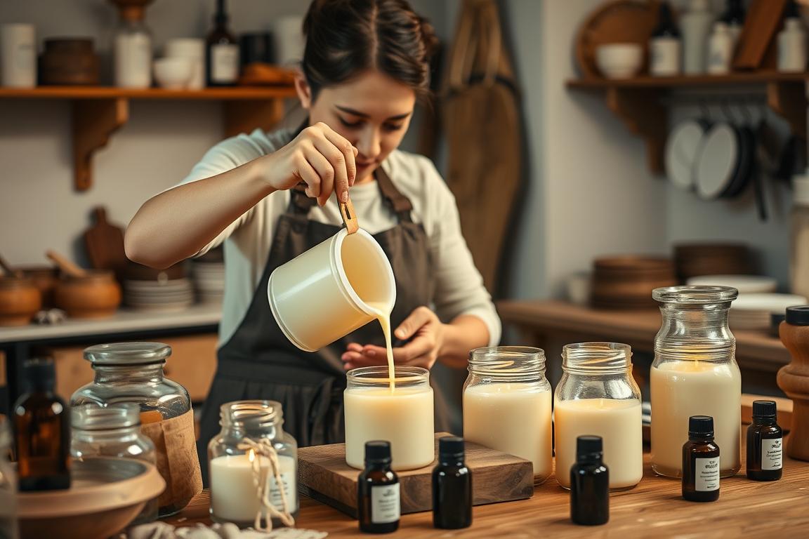 Producent świec sojowych ręcznie wytwarzający świece w swojej pracowni