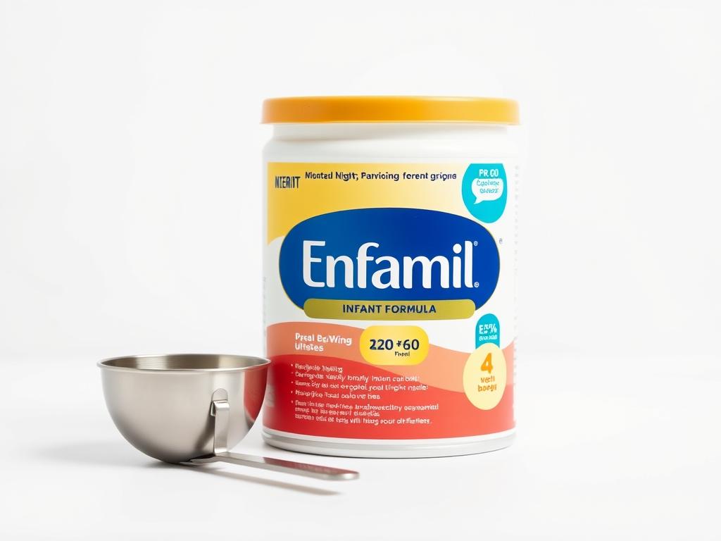 Enfamil infant formula container with measuring scoop