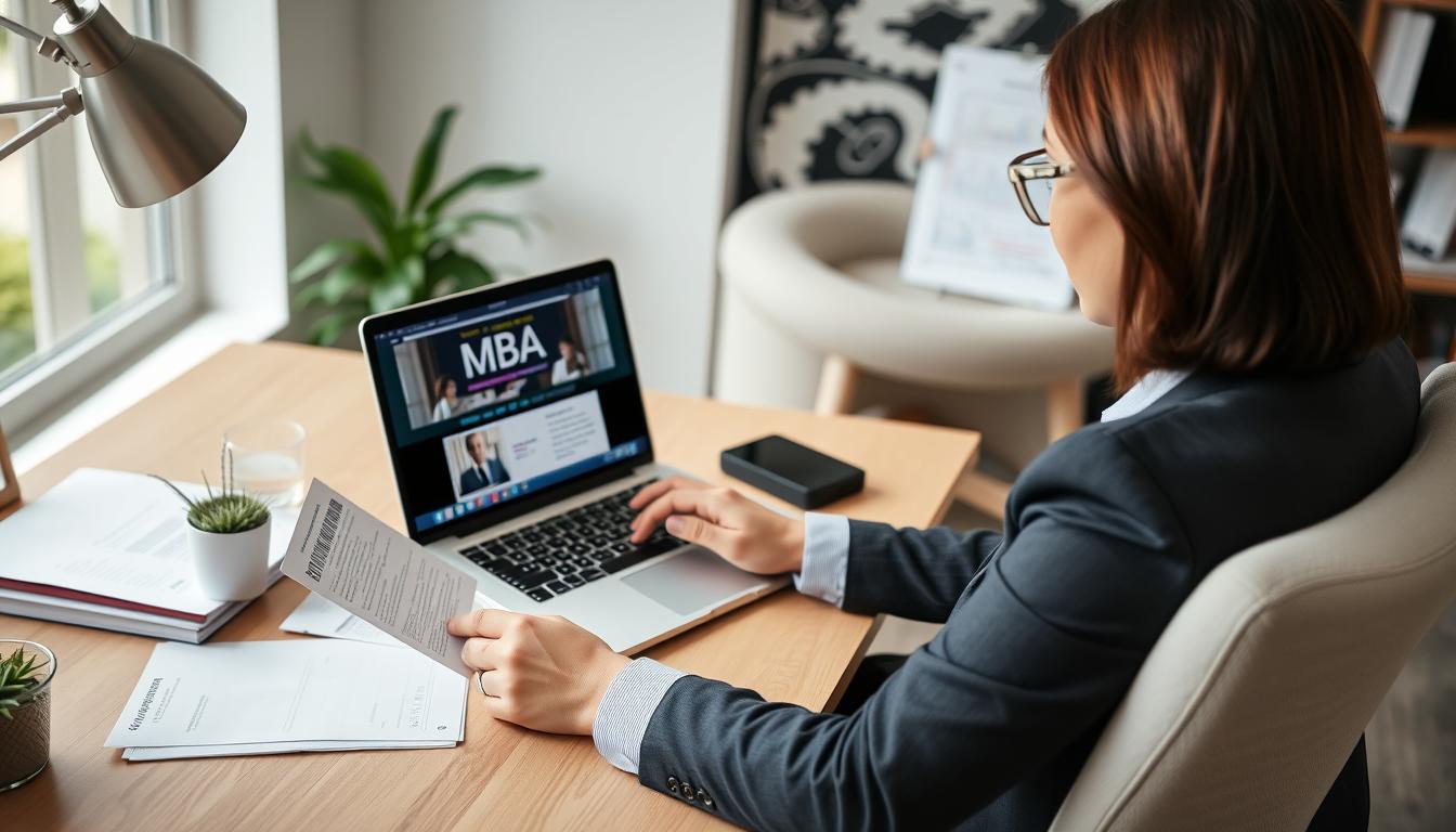 Professional attending online MBA class while working full-time