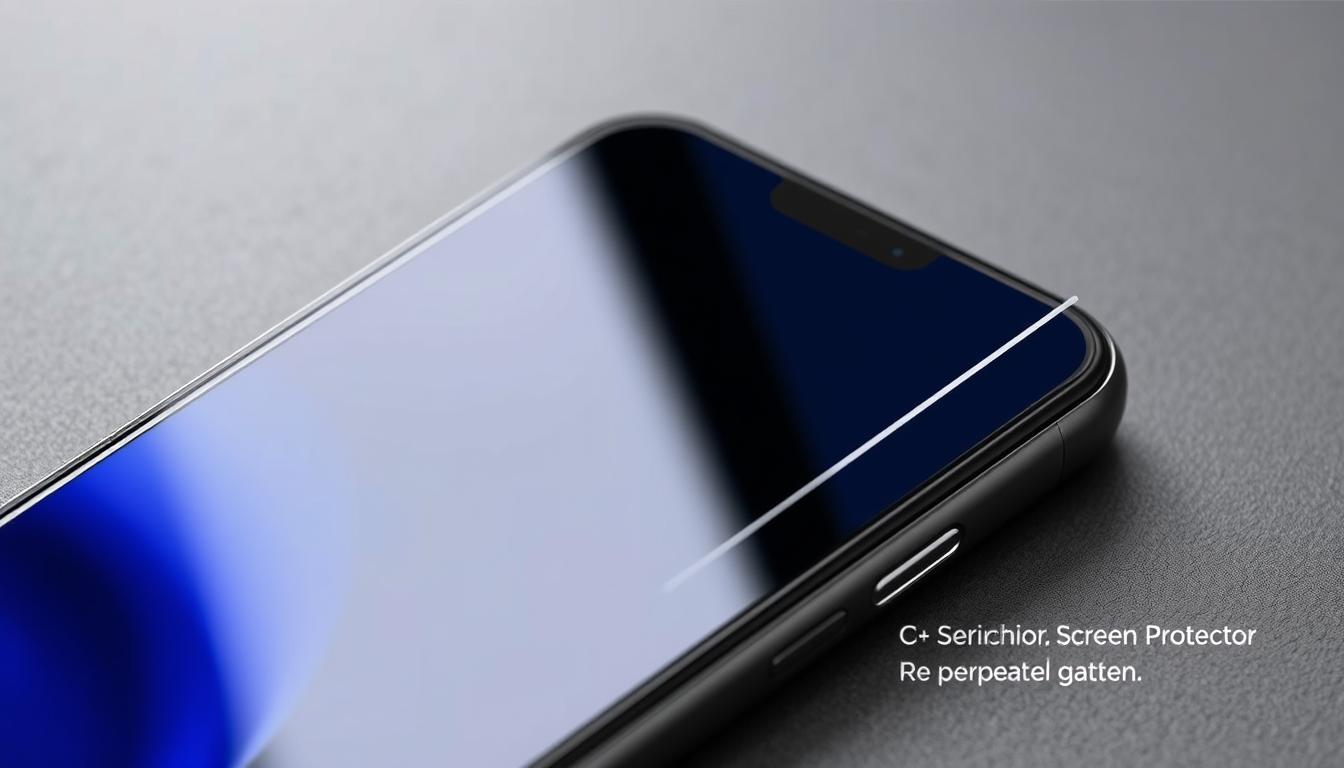 How to Choose a Case-Friendly Screen Protector for Any Phone 3 A close-up image of a smartphone screen with a case-friendly screen protector, showcasing its key features. The screen protector is transparent and tightly fitted, with smooth rounded edges that blend seamlessly with the phone's design. The protector has a matte finish, reducing glare and fingerprints. Subtle embossed textures provide a tactile grip without interfering with touchscreen responsiveness. The protector is slightly raised around the edges, creating a protective lip to safeguard the screen from scratches and impacts when the phone is placed face-down. Soft lighting illuminates the protector's clarity and subtle sheen, highlighting its durable yet unobtrusive construction.