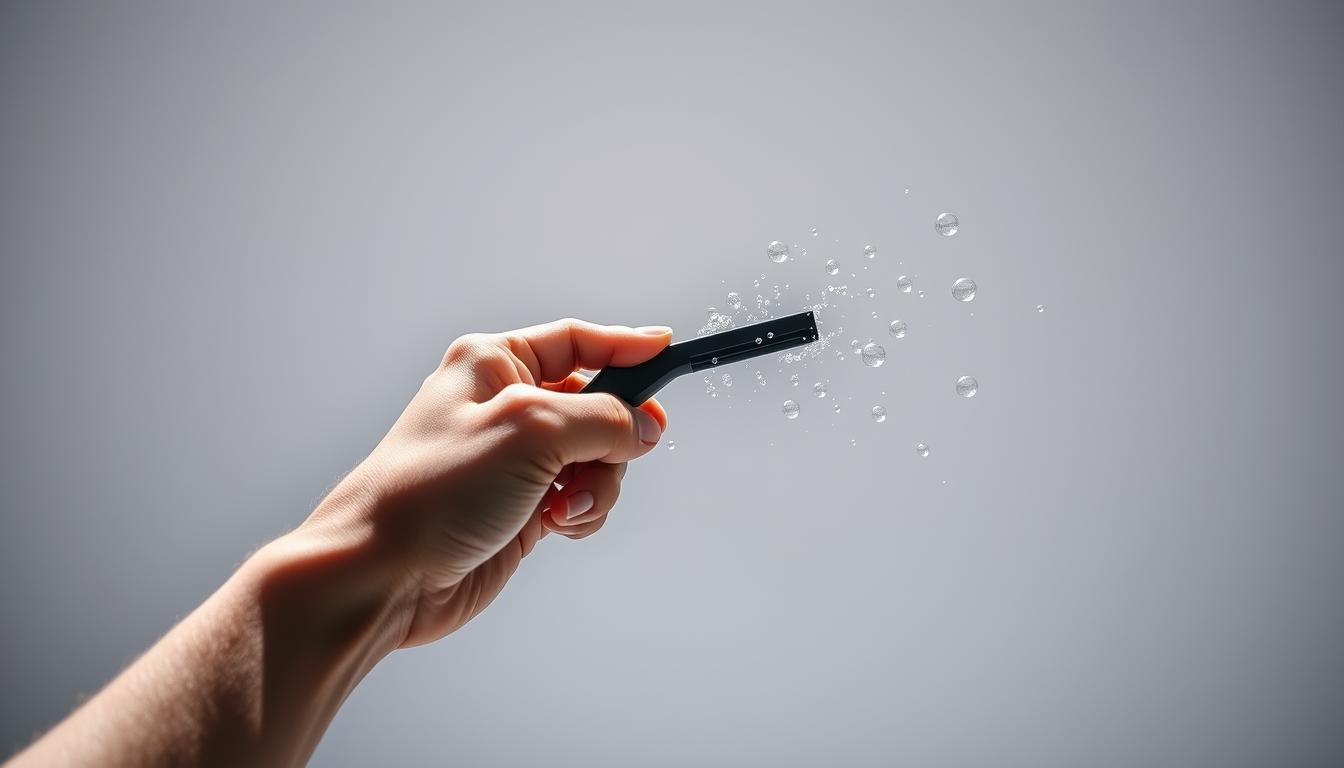How to Install a Tempered Glass Screen Protector Without Bubbles 5 A person's hand firmly gripping a squeegee tool, intently applying it to a smooth, transparent surface. The squeegee glides effortlessly, pushing and dispersing trapped air bubbles, leaving behind a flawless, crystal-clear finish. Bright, directional lighting casts dynamic shadows, highlighting the tool's ergonomic design and the user's focused, precise movements. The scene is set against a plain, neutral background, allowing the viewer to focus solely on the task of bubble removal, conveying a sense of care and attention to detail essential for a successful screen protector installation.