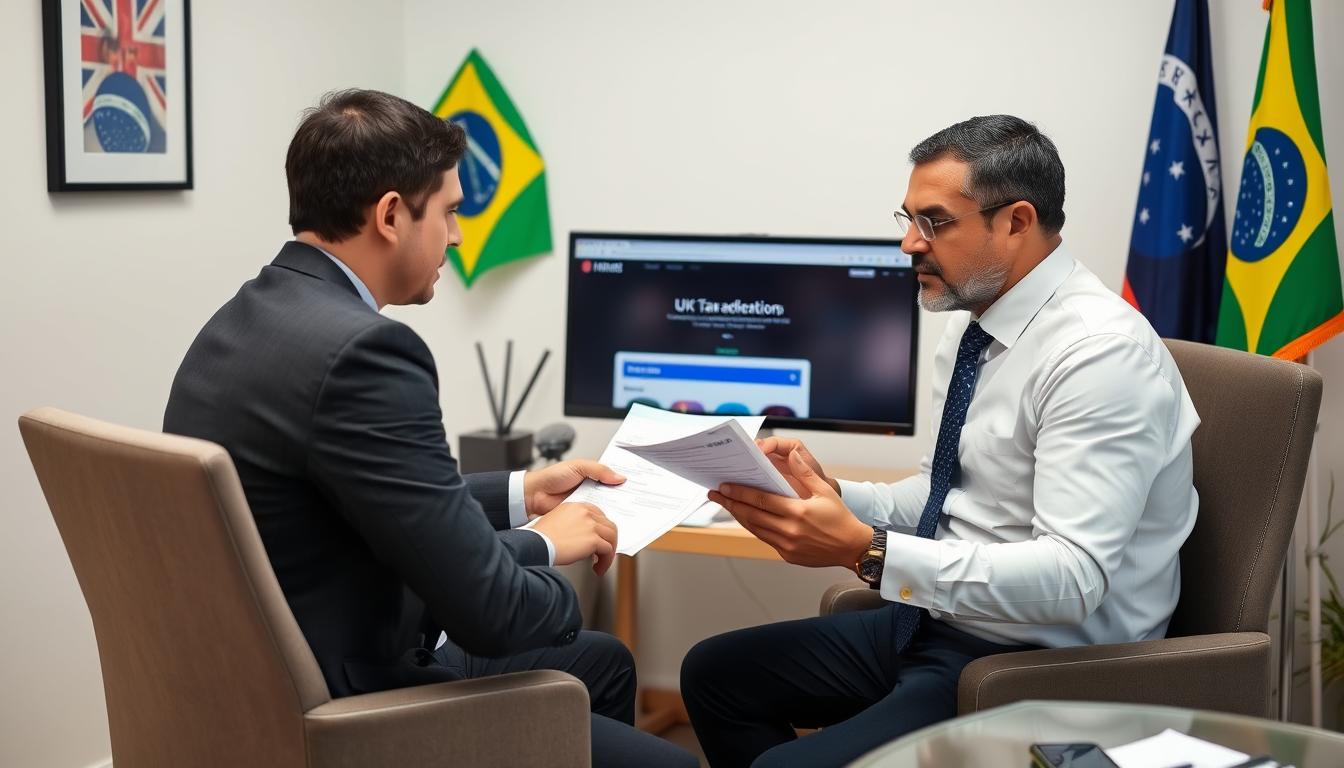 Sessão de consultoria sobre declaração de imposto no Reino Unido para brasileiros