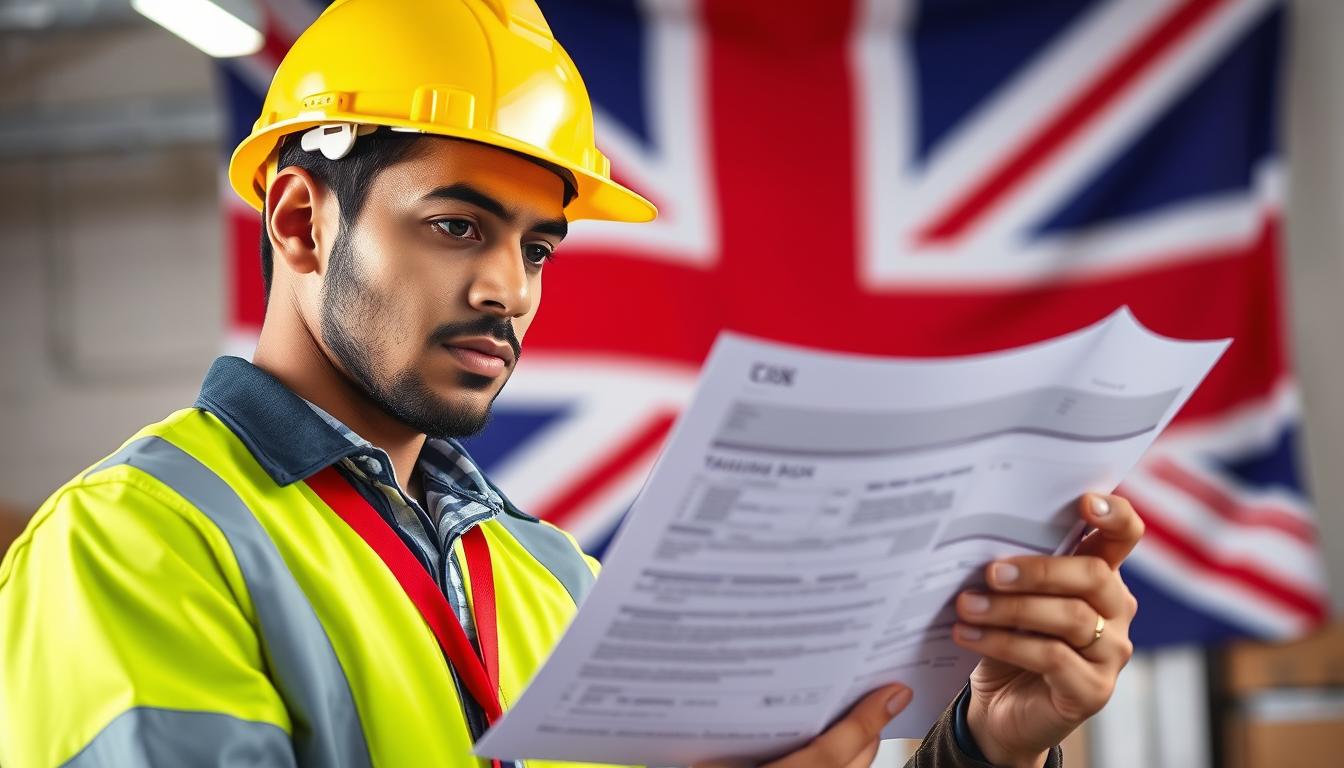 Trabalhador brasileiro analisando documentos do CIS no Reino Unido
