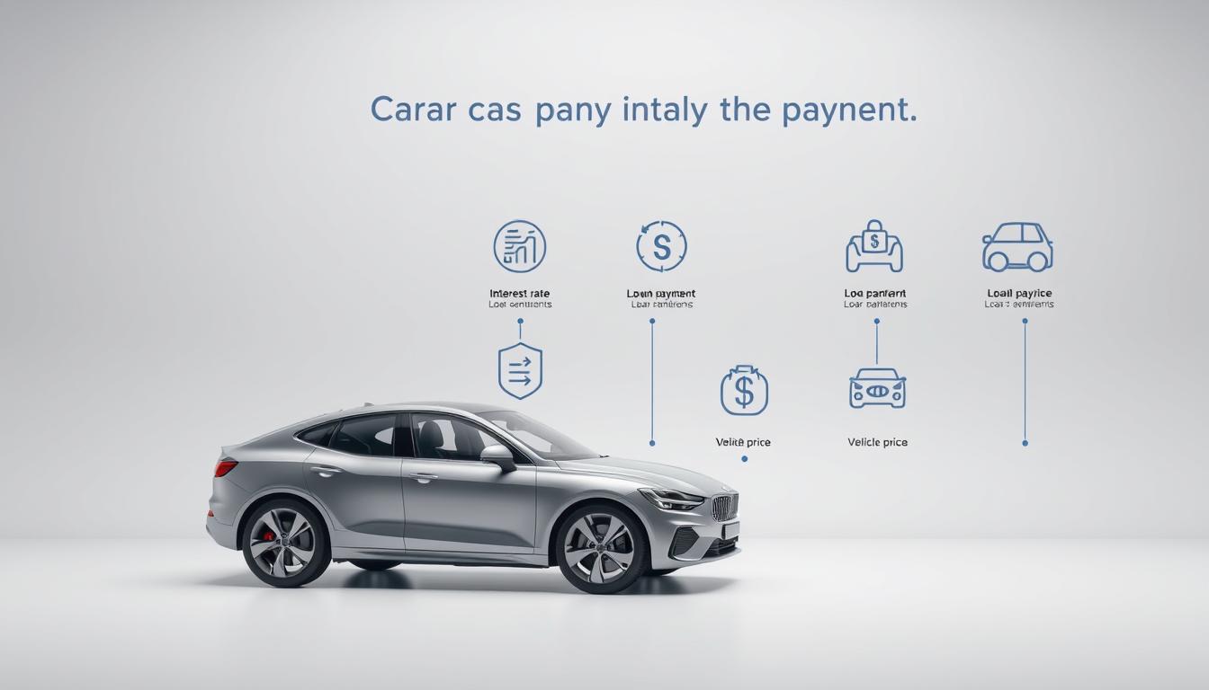 A highly detailed, photorealistic image of the key factors that affect monthly car payments, arranged in a clean, organized layout. In the foreground, a sleek, modern car model sits prominently, highlighting its elegant design. In the middle ground, a series of infographic-style icons and graphics illustrate the major factors, such as interest rate, loan term, down payment, and vehicle price. The background features a minimalist, light-colored environment with subtle gradients, creating a sense of depth and focus on the central subject matter. The lighting is soft and evenly distributed, accentuating the three-dimensional nature of the elements. The overall composition and color palette convey a sense of professionalism and authority, suitable for an article on car payment calculations.