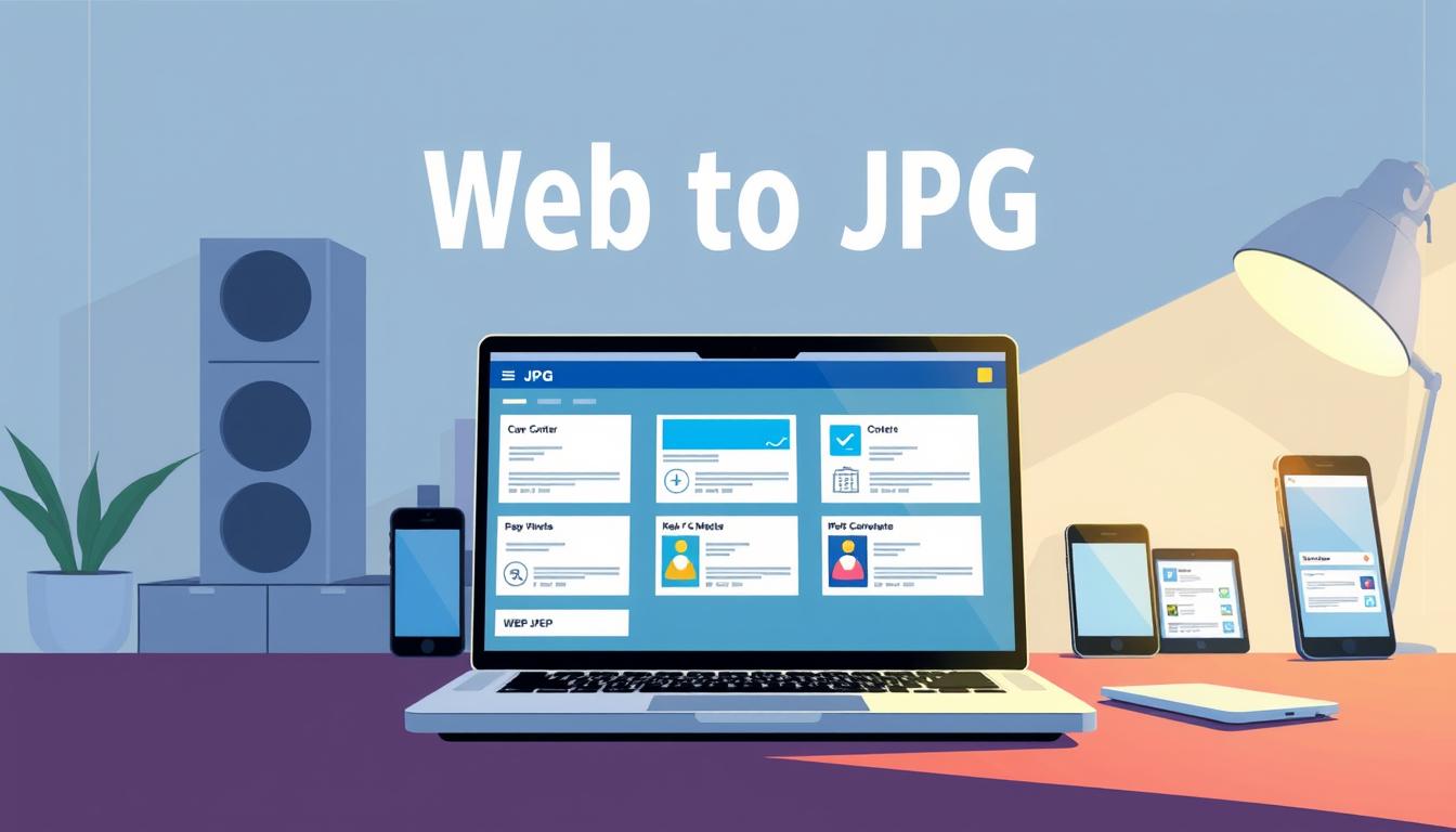A vibrant comparison of online WebP to JPG converters, set against a backdrop of a sleek, minimalist workspace. In the foreground, a laptop displays various converter options, with clean, user-friendly interfaces. The middle ground features a variety of digital devices, including smartphones and tablets, showcasing the versatility of the conversion process. Soft, directional lighting illuminates the scene, creating a professional and inviting atmosphere. The overall composition emphasizes the ease and efficiency of the WebP to JPG conversion, making it an ideal illustration for the article's section on the best free online converters.