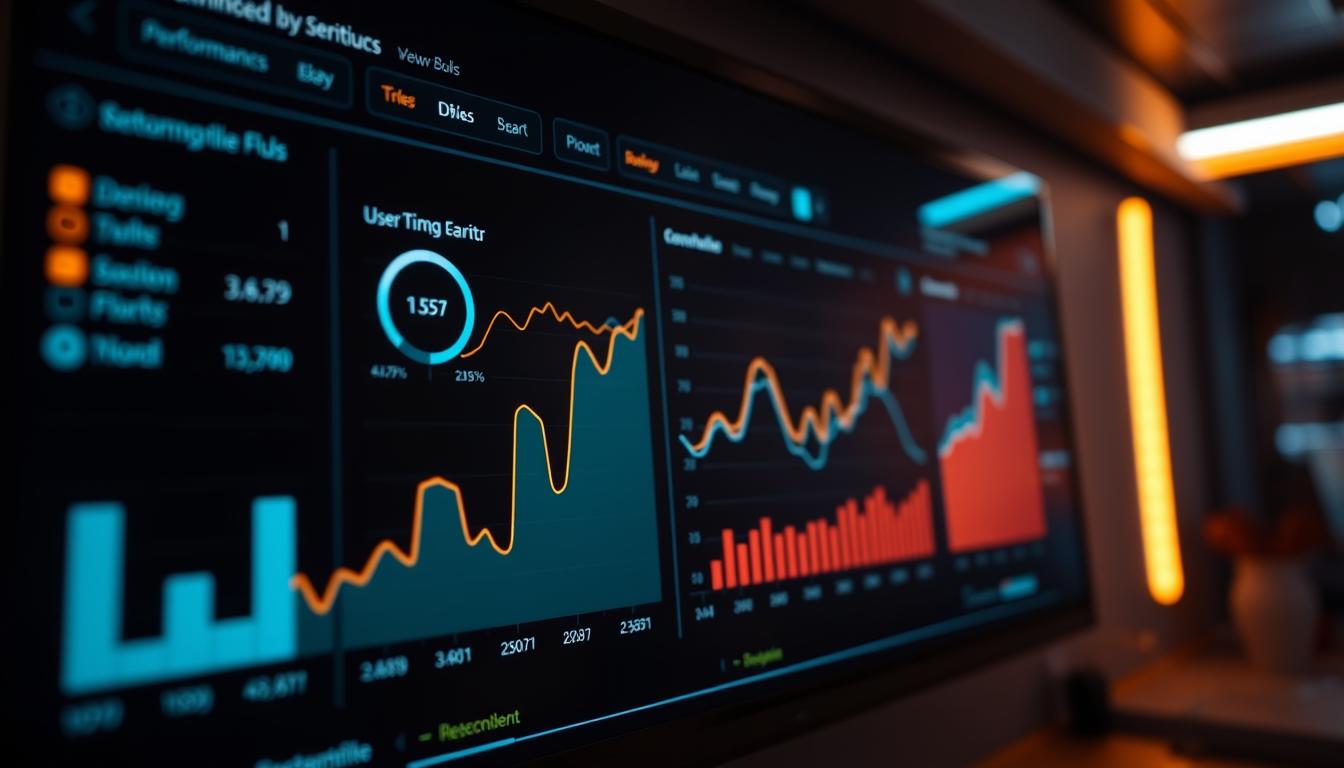 A well-lit, high-contrast digital dashboard displays real-time performance metrics for a newly launched startup product. Sleek, minimalist interface shows key indicators like user growth, engagement, and revenue over time. Neon-accented graphs and charts provide a crisp, data-driven visualization against a dark, moody background. Careful camera angle and depth of field create a sense of depth and focus, drawing the viewer's attention to the essential insights. Warm, futuristic lighting evokes a professional, analytical atmosphere, suited for monitoring and analyzing post-launch product performance.