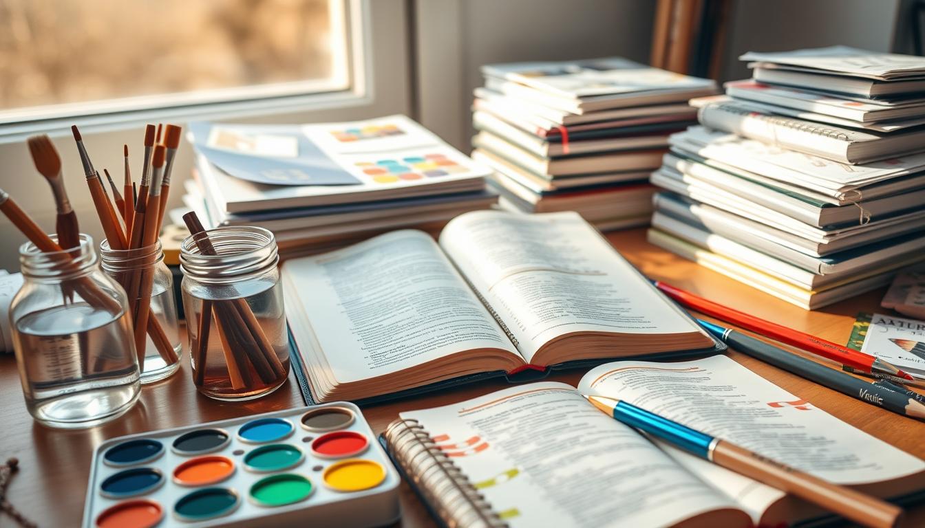 Bible journaling supplies on a desk