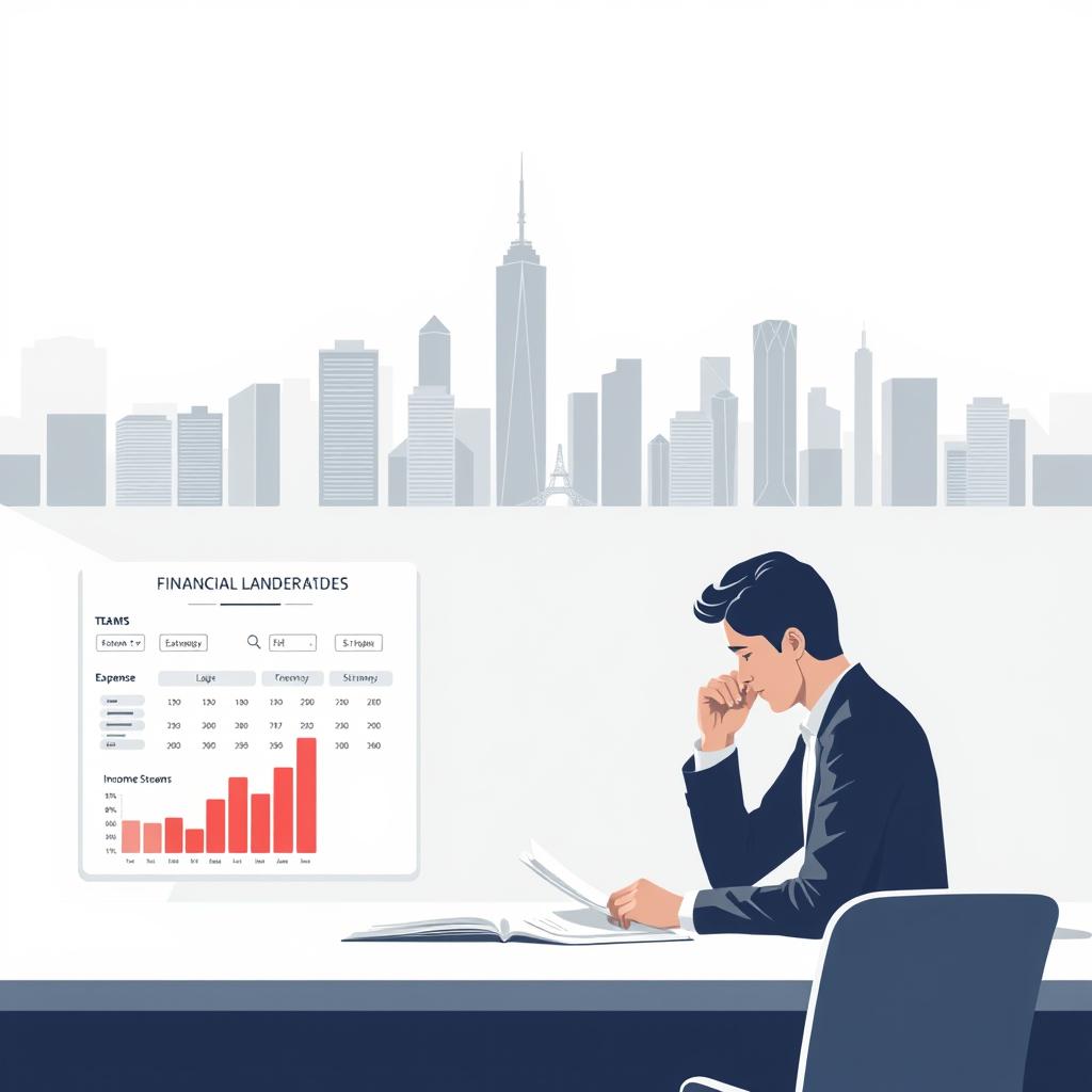A modern, minimalist illustration of financial planning strategies. In the foreground, a person thoughtfully reviews financial documents on a sleek desk, surrounded by a neutral color palette and clean lines. The middle ground features a visual representation of budgeting, with neatly organized expense categories and income streams. In the background, a cityscape with towering skyscrapers symbolizes the scale and complexity of financial landscapes. Soft, directional lighting casts subtle shadows, creating a sense of depth and focus. The overall atmosphere conveys a professional, organized, and strategic approach to maximizing one's financial runway.