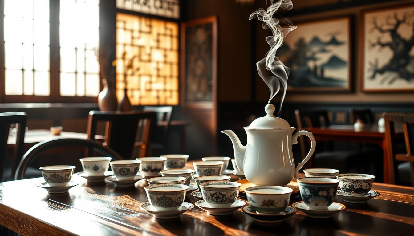 chinese tea brewing in a restaurant setting