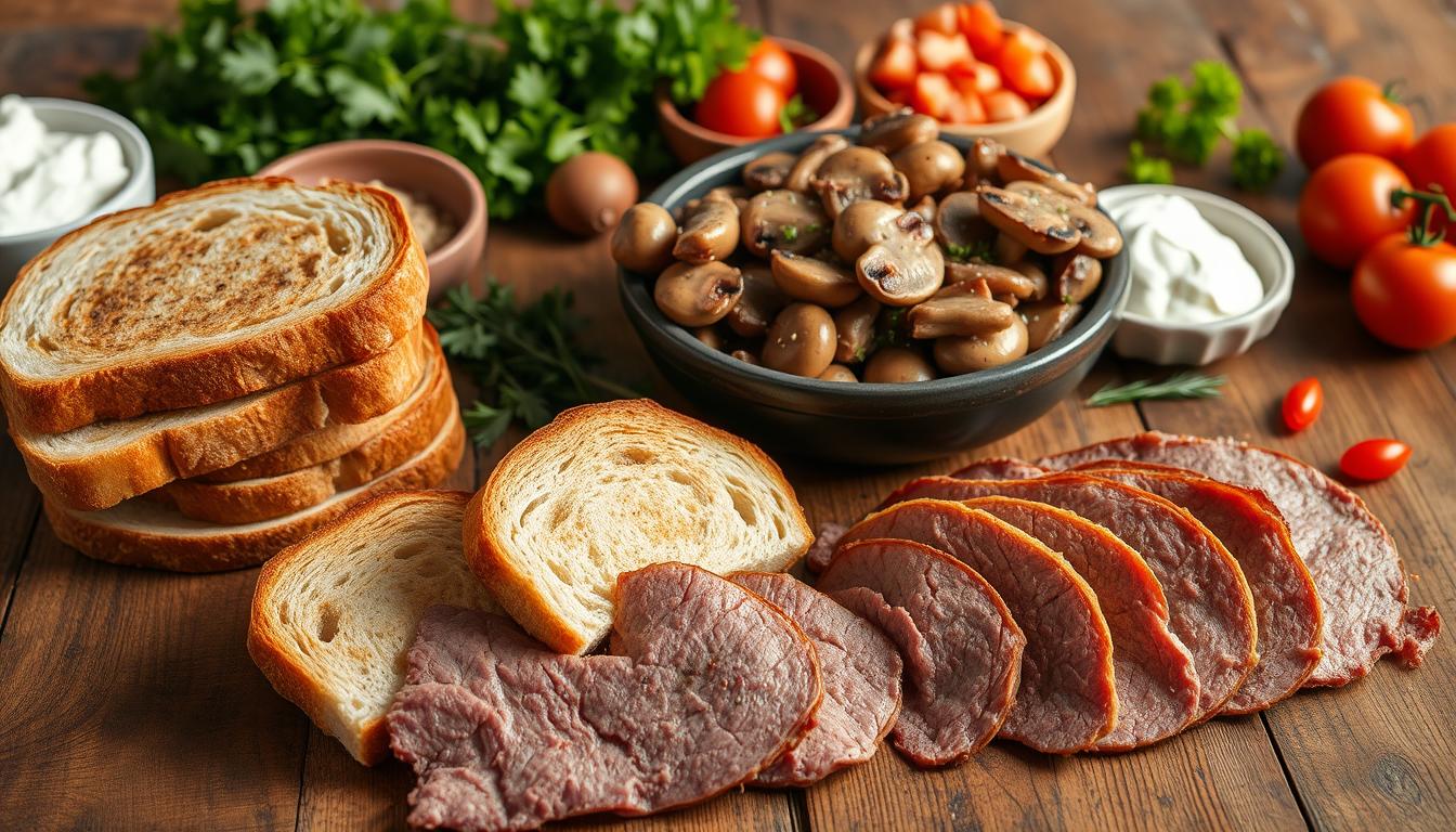 chipotle chicken from scratch A neatly arranged still life showcasing an assortment of leftover roast beef options on a rustic wooden surface. In the foreground, thin slices of tender roast beef are placed alongside a stack of toasted bread, creating an inviting base for roast beef sandwiches. In the middle ground, a bowl of sautéed mushrooms and onions, seasoned with herbs and spices, suggests a hearty stroganoff preparation. In the background, a variety of garnishes, such as fresh parsley, diced tomatoes, and a dollop of sour cream, provide a colorful and appetizing backdrop. The scene is illuminated by soft, natural lighting, casting warm shadows and highlighting the textures and colors of the ingredients, conveying a cozy, homemade atmosphere.